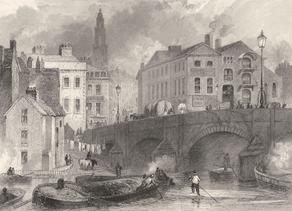 YORKSHIRE. Leeds. Leeds. Entrance to Briggate 1850 old antique print picture